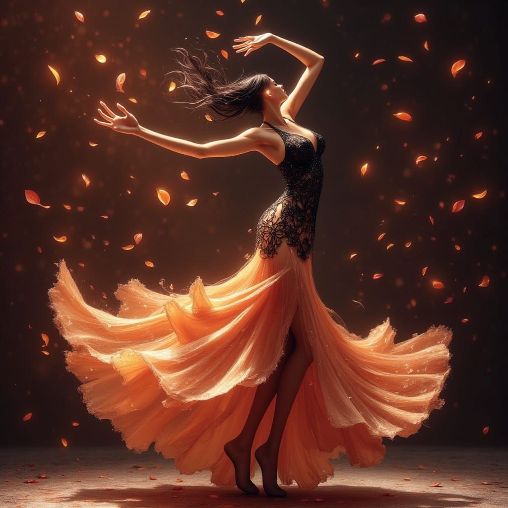 Flamenco Dancer in Anime Style with Flower Petals