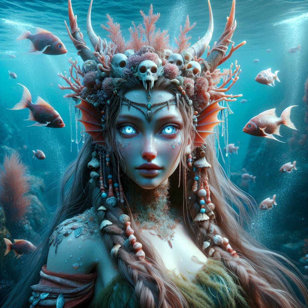 Viking Mermaid Goddess in Hyperdetailed Digital Painting