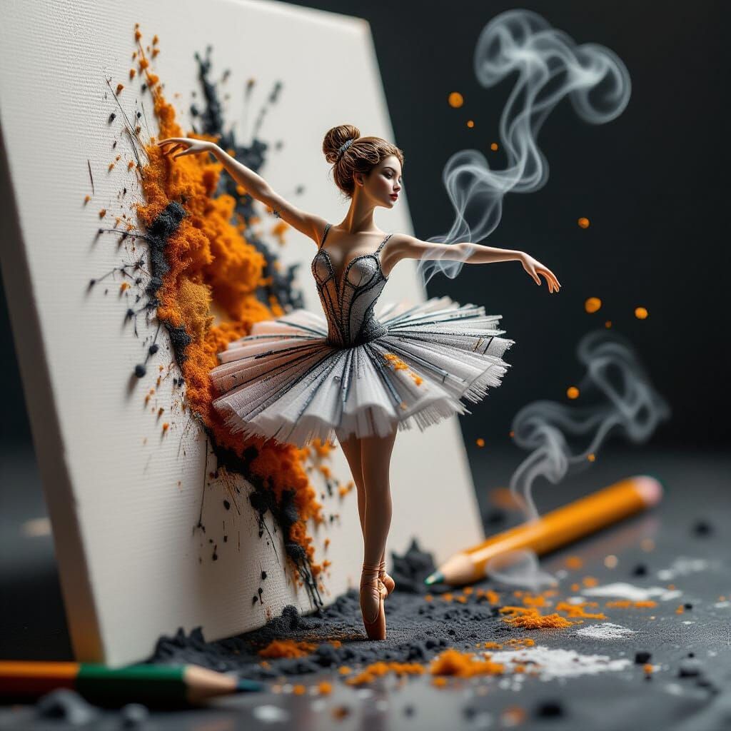 Ballerina of Smoke and Ash Emerging from Canvas