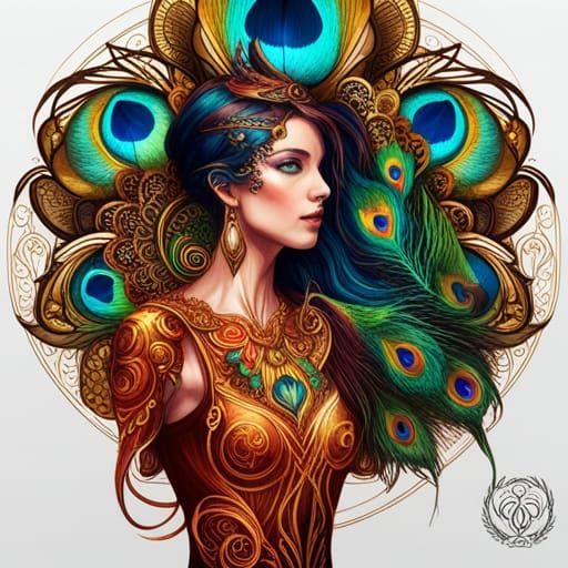 Steampunk Peacock Goddess with Luminous Colors