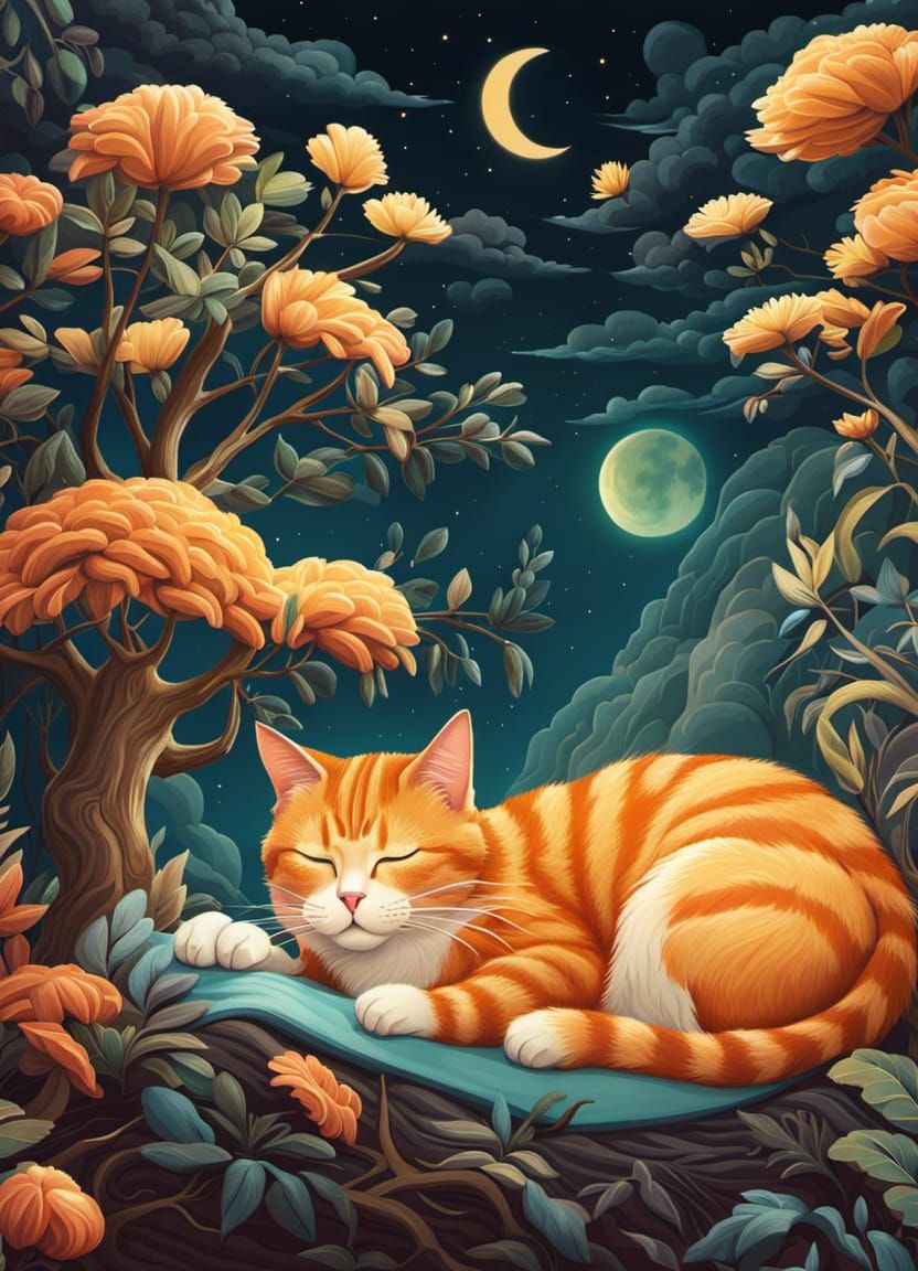 Peaceful Cat Nap: 8k Surreal Illustration