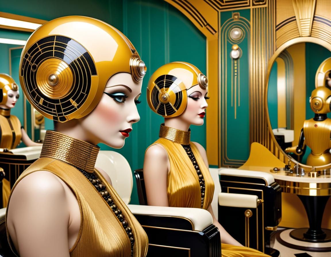 Art Deco Androids in 1920s Beauty Salon