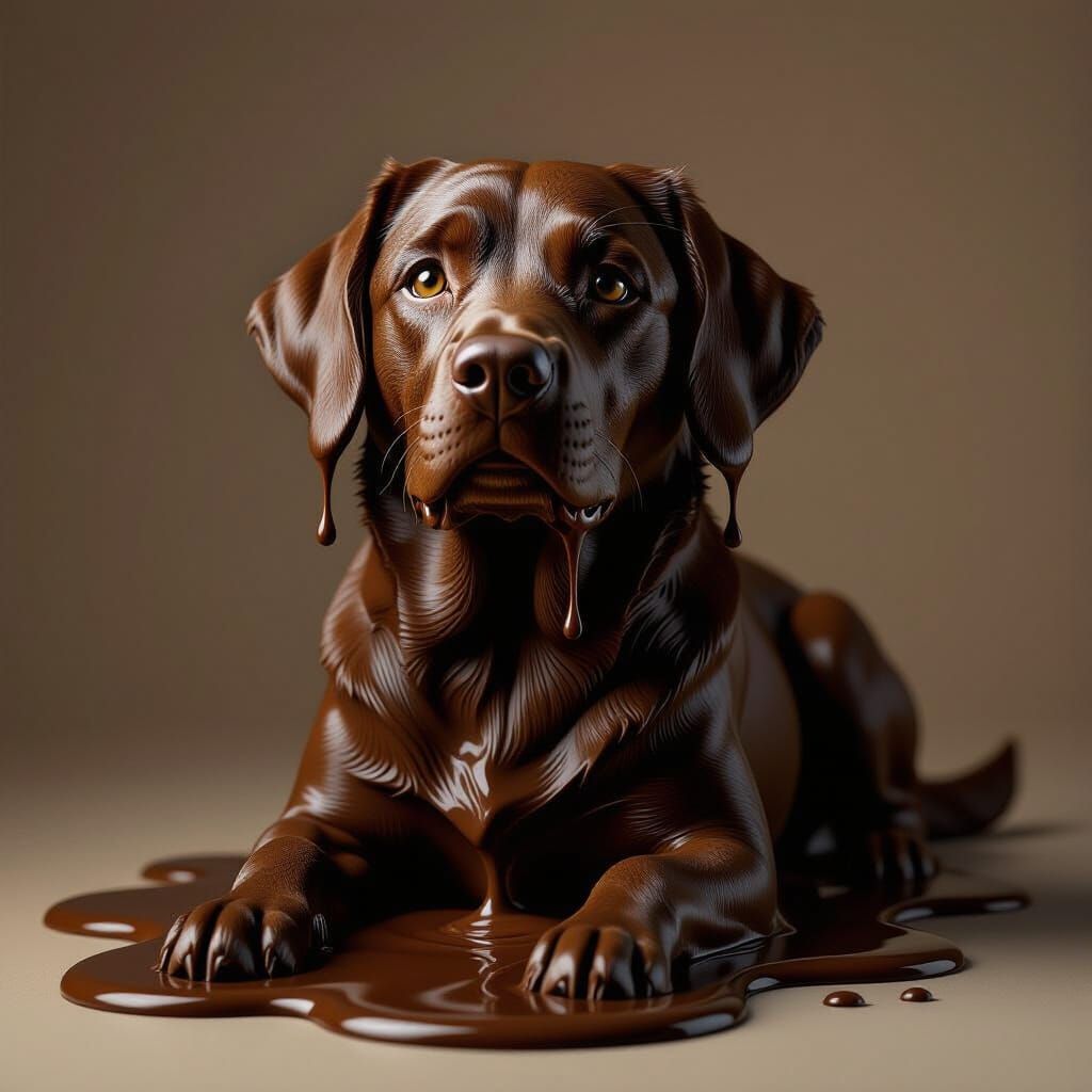 Stoic Dog Portrait Made of Melting Dark Chocolate