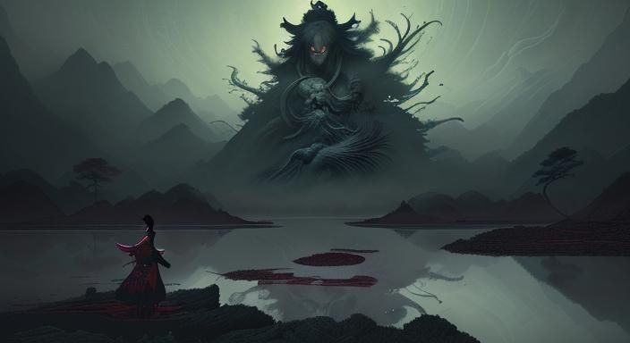 reference Japanese myths and lore variable yokai yaojing Yaoguai variable landscape and nature setting 4k resolution ski...