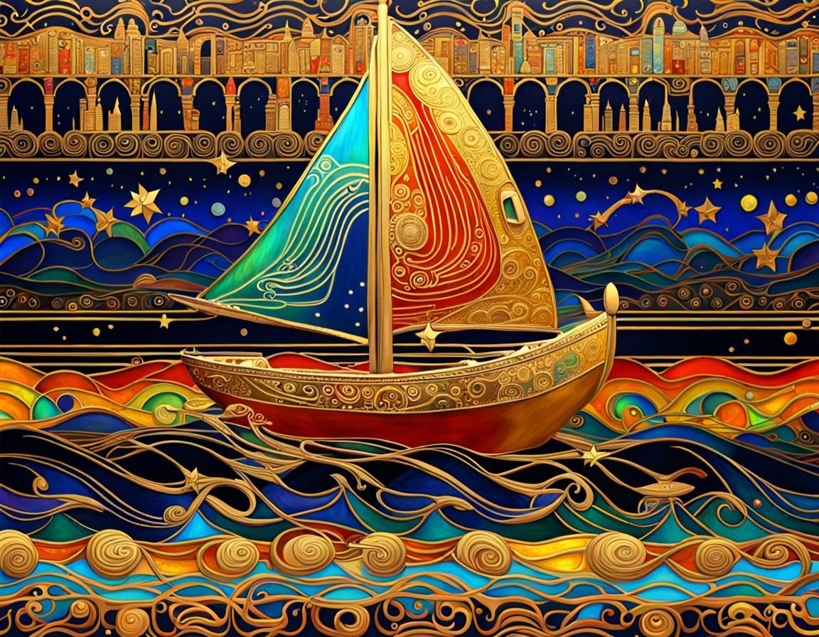 Rainbow Boat in Klimt Style with Star Wars Elements