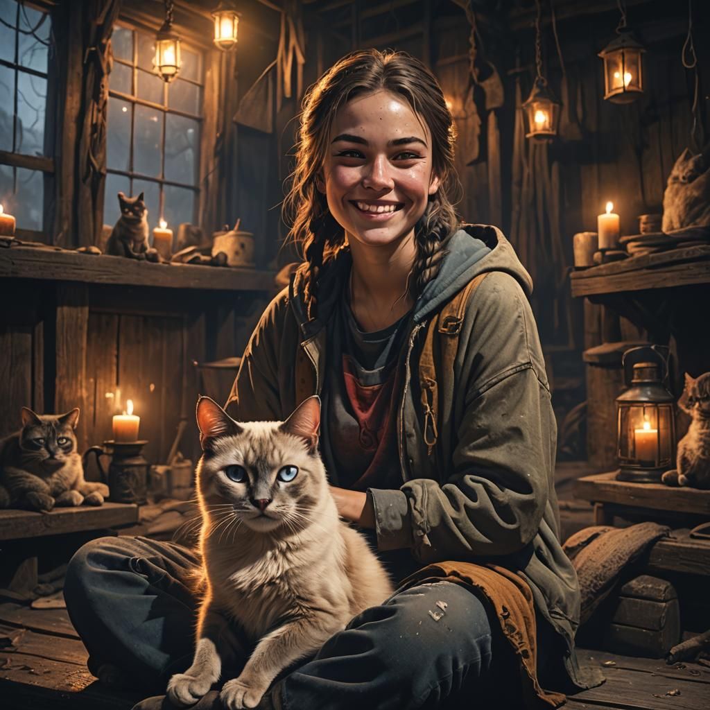 Homeless Girl with Cat in Barn: Matte Painting