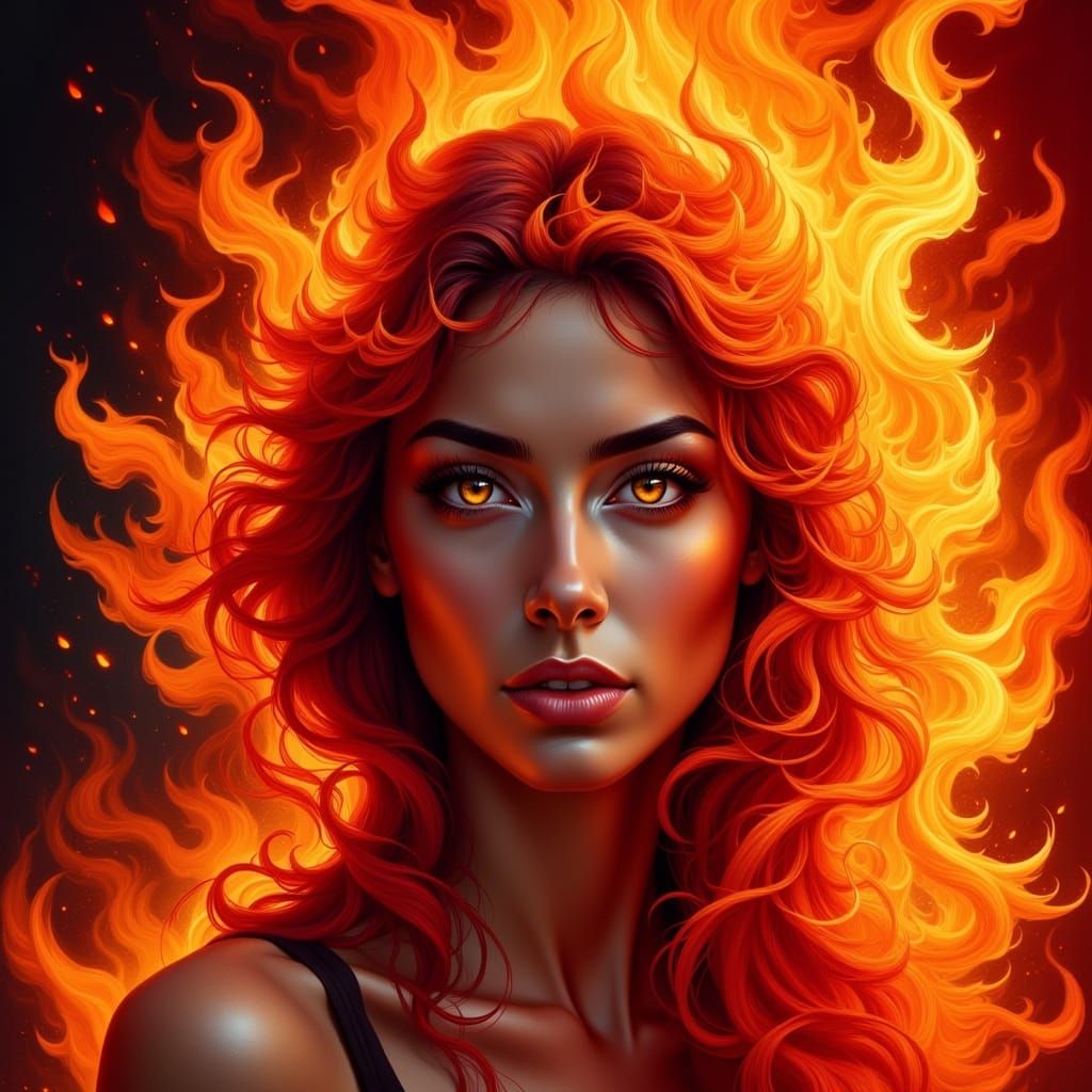 Fiery Woman Portrait in Expressive Painterly Style