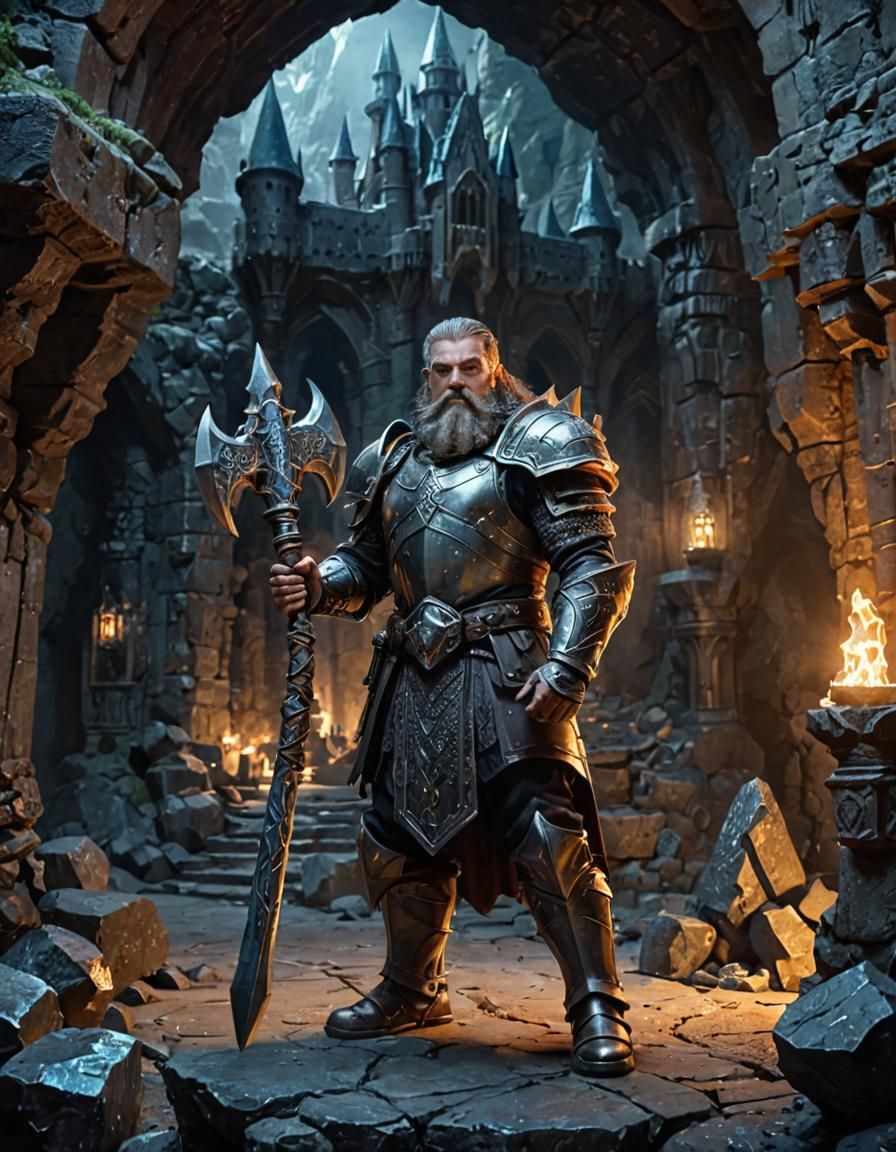 Dwarven Fighter Portrait in Underground Cave