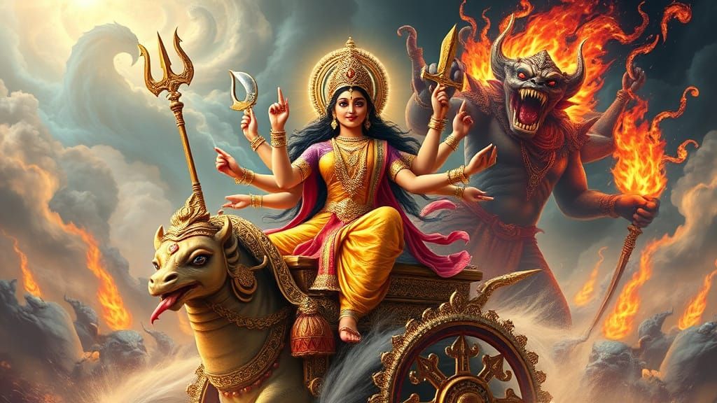Goddess Lalita Devi Rides Celestial Chariot in Epic Cosmic B...