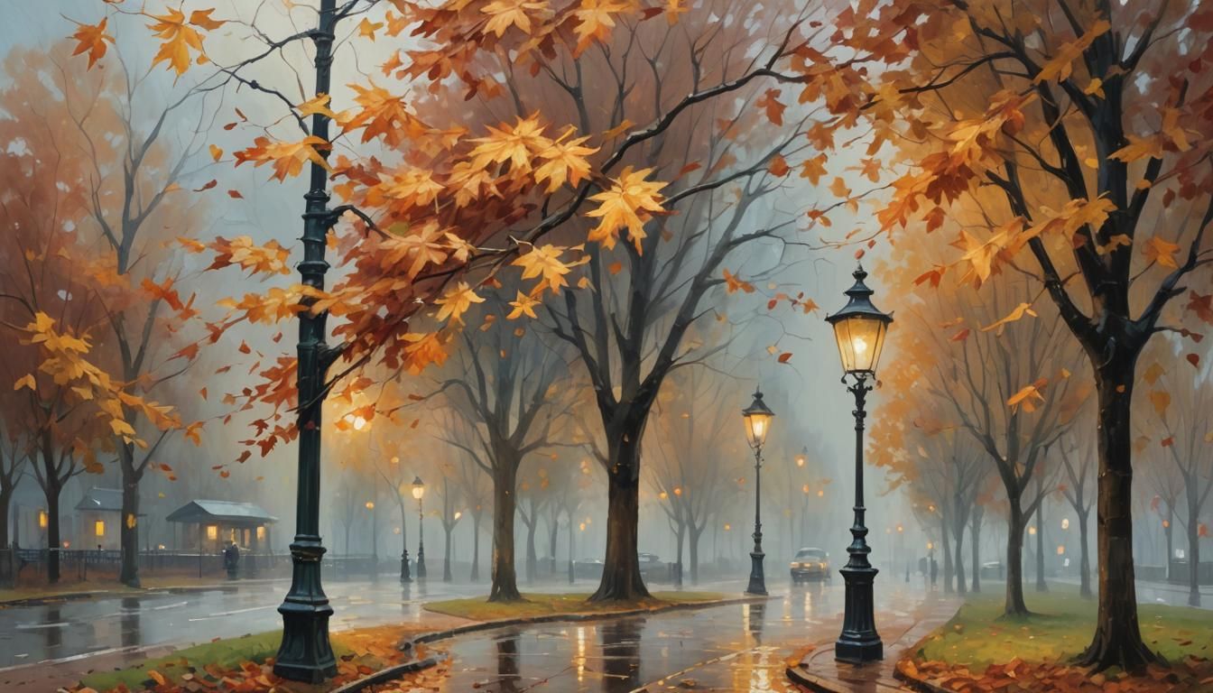 Impressionist Autumn Storm with Golden Light