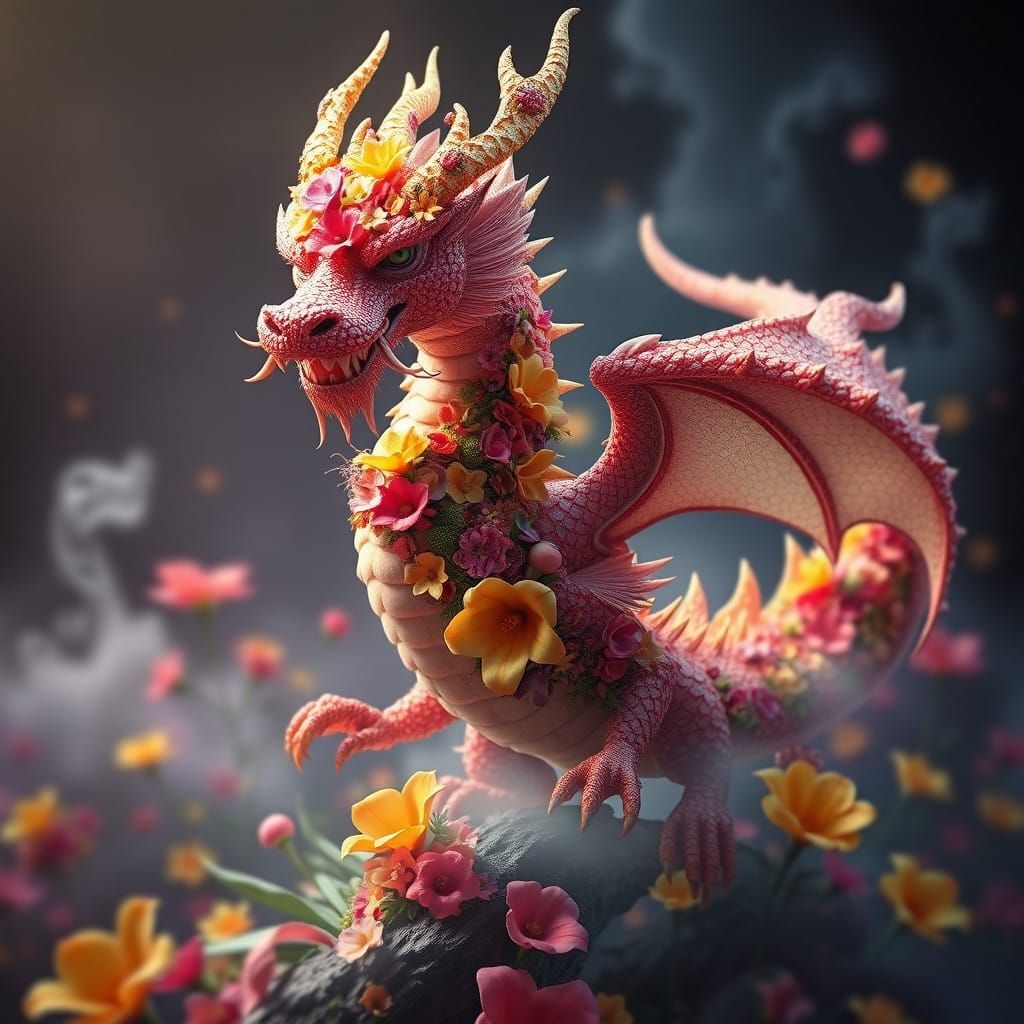 Vibrant Floral Dragon Concept Art