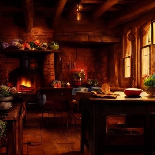 Cozy Kitchen Still Life in Earthy Oil Painting Style