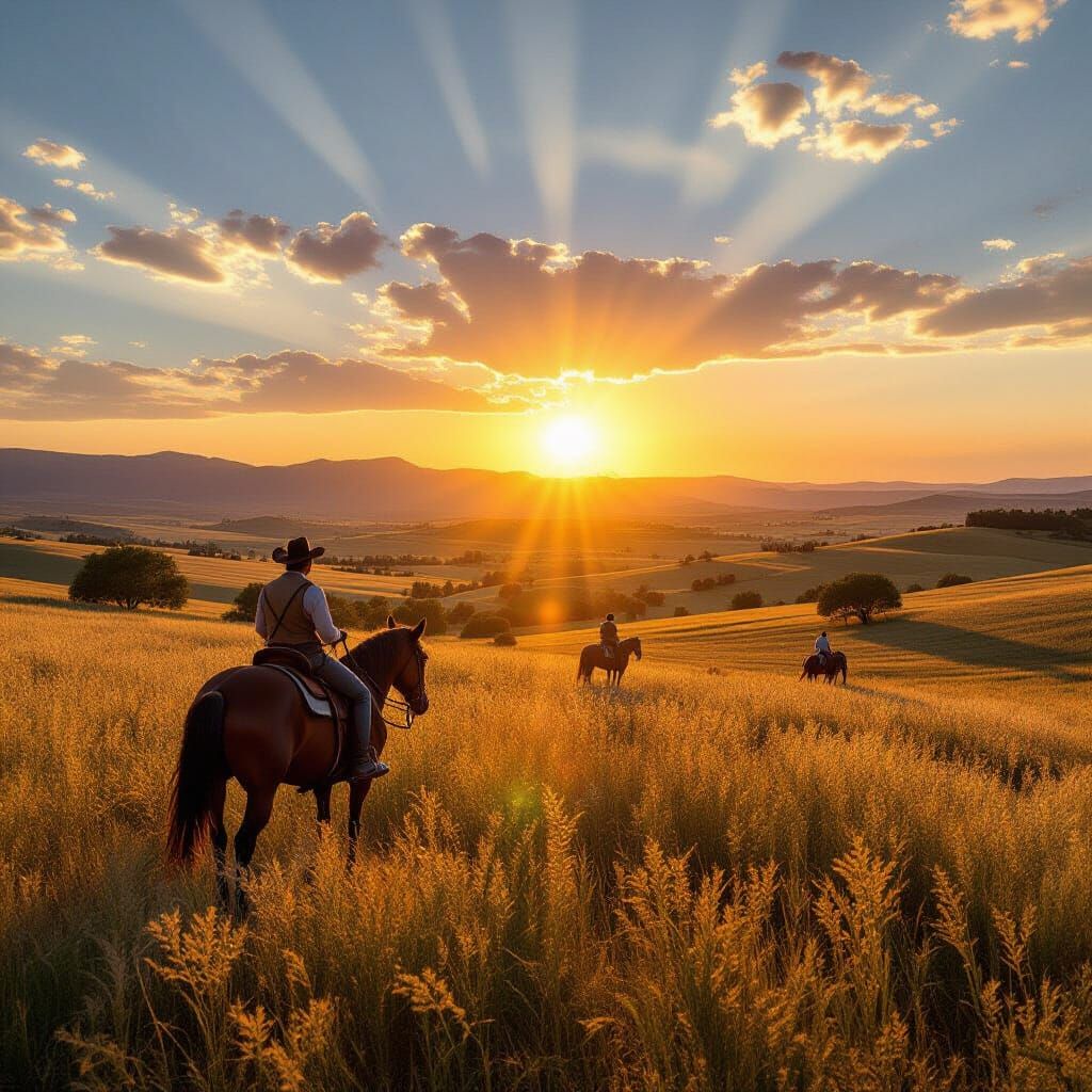 Golden Hour Western Countryside Panorama in Charcoal