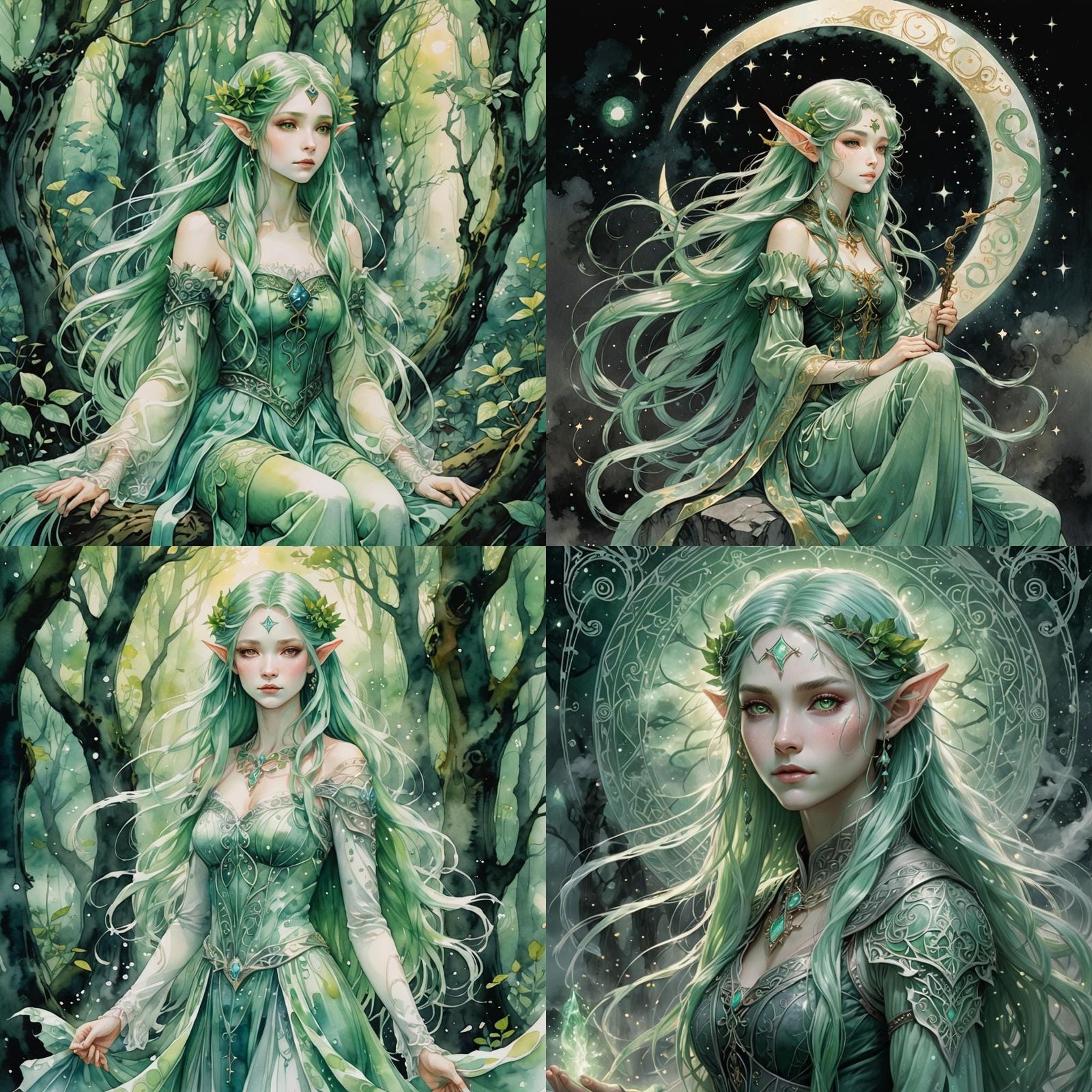 Elf Tarot Card in Yoshitaka Amano Style