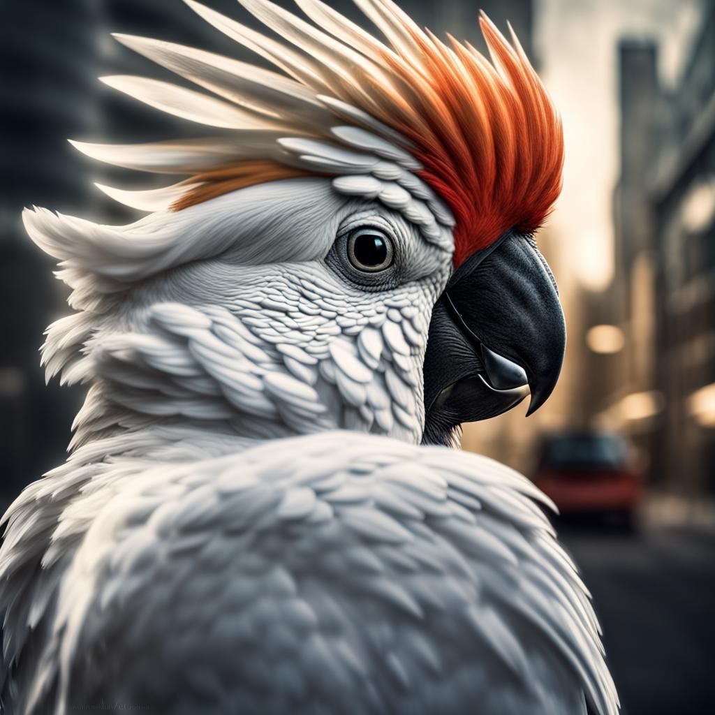 Hyperrealistic Gangster Cockatoo in Cinematic Style