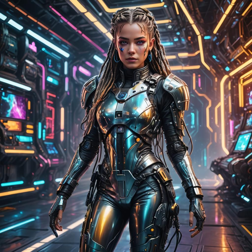 Cyberpunk Woman in Spacesuit: Digital Airbrush Art
