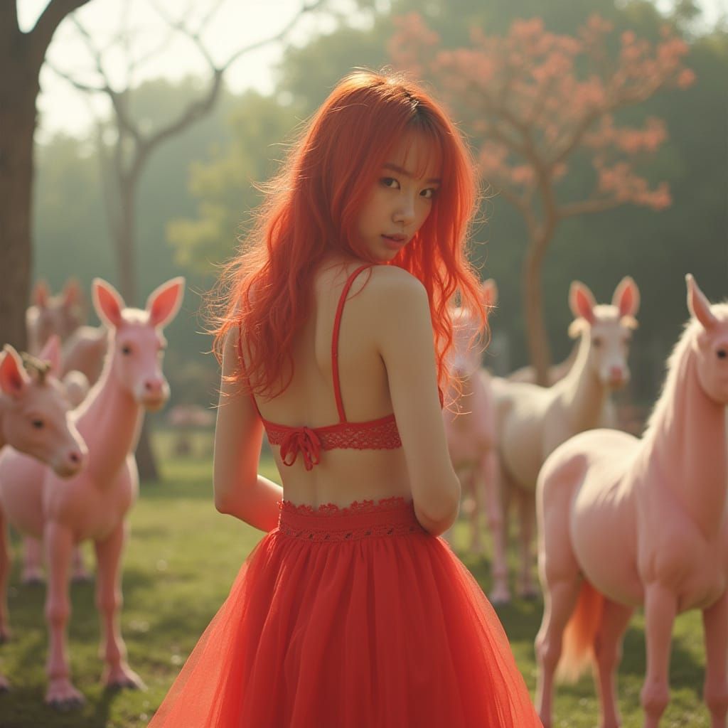 Kawaii Woman in Pastel Zoo: 35mm Film Aesthetic