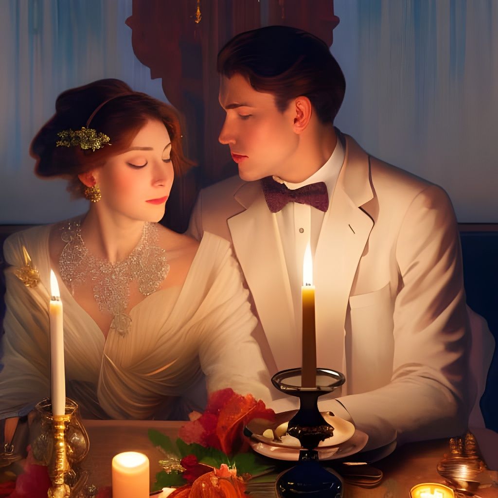Romantic Candlelight Dinner in Acrylic Ink Style