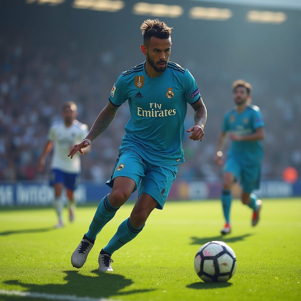 Soccer Star Dribbling with Hyperrealistic Detail