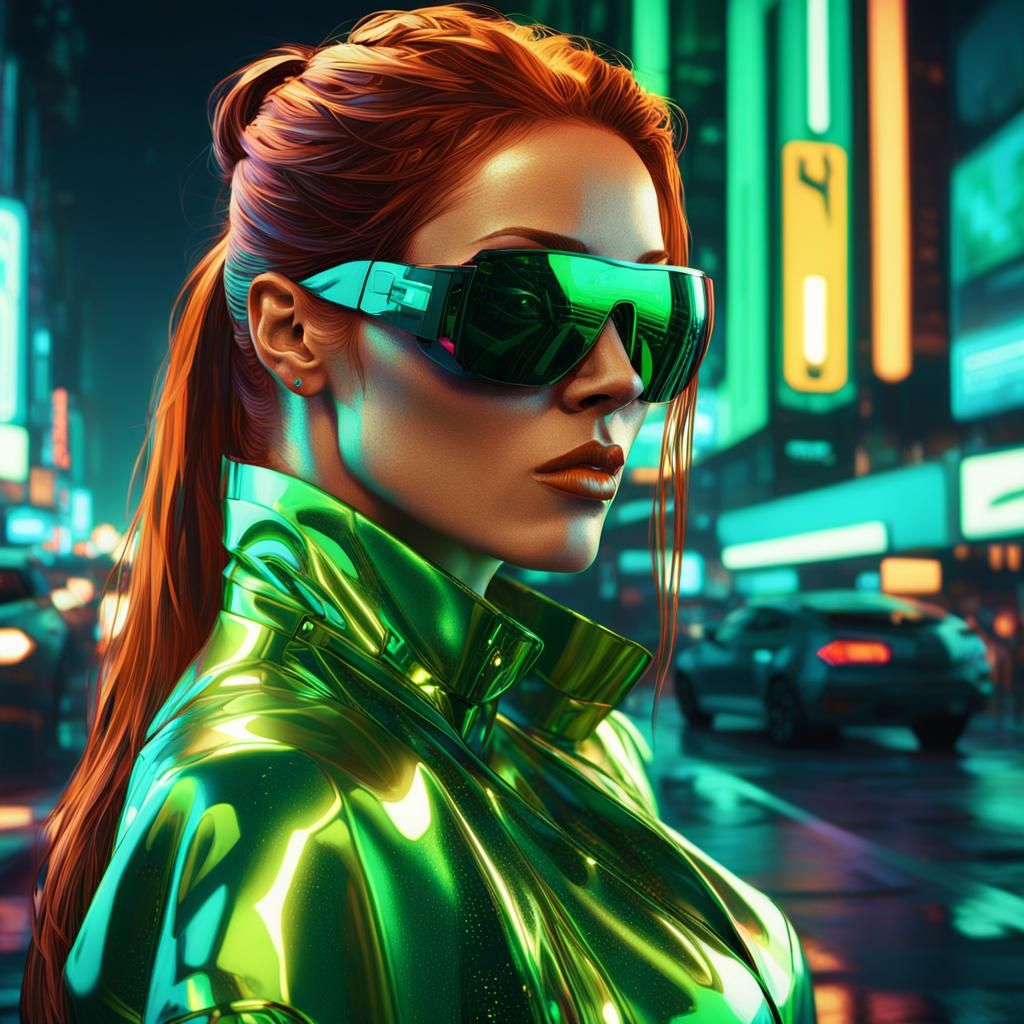 Cyberpunk Woman in Futuristic Cityscape
