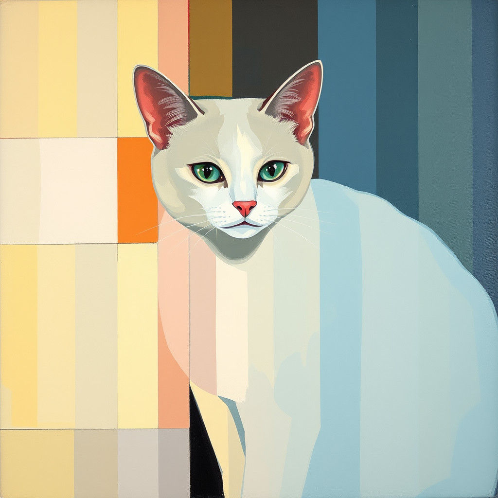 Abstract Cat in Mondrian Style with Neon Accents
