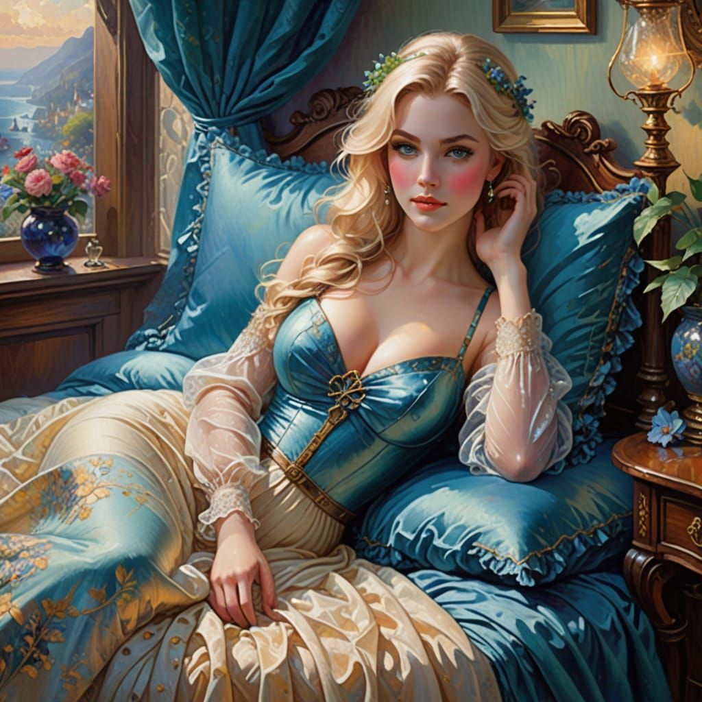 Romantic Woman in Bed: Neo-Impressionistic Expressionism