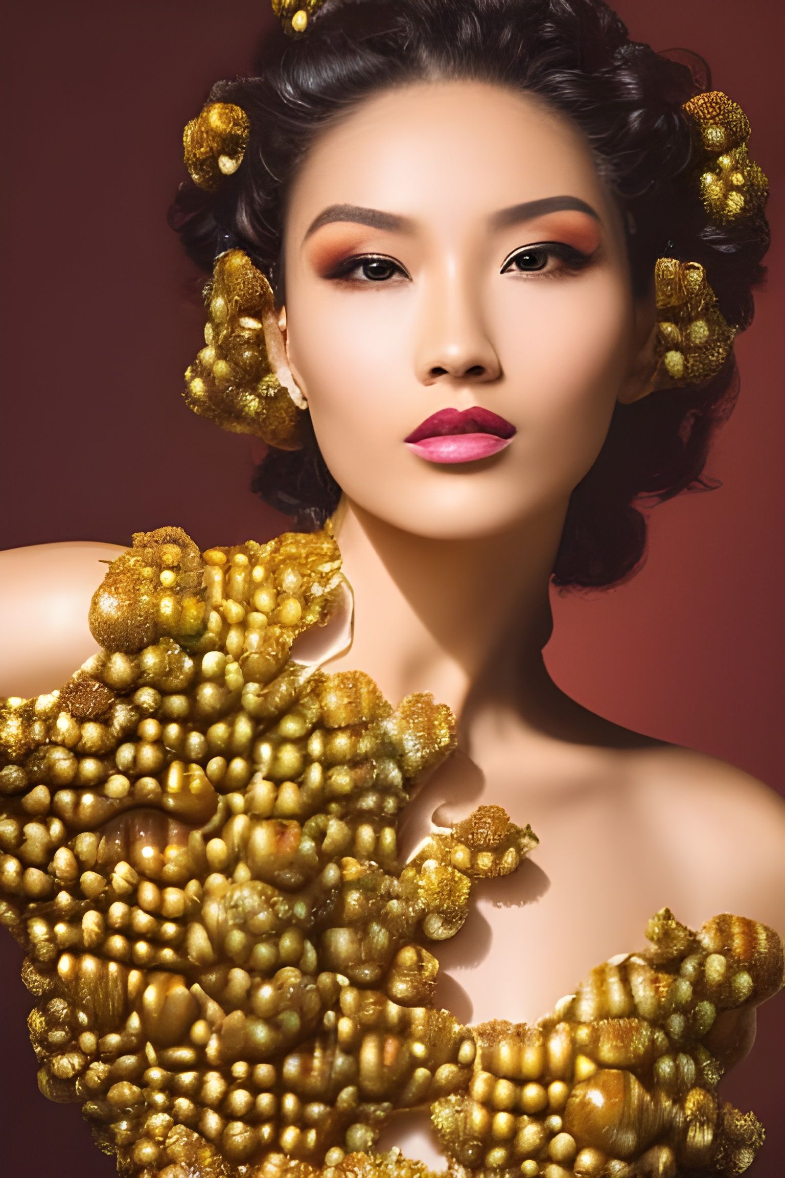 Glittery Honeycomb Woman Portrait in Sparkling Art Style