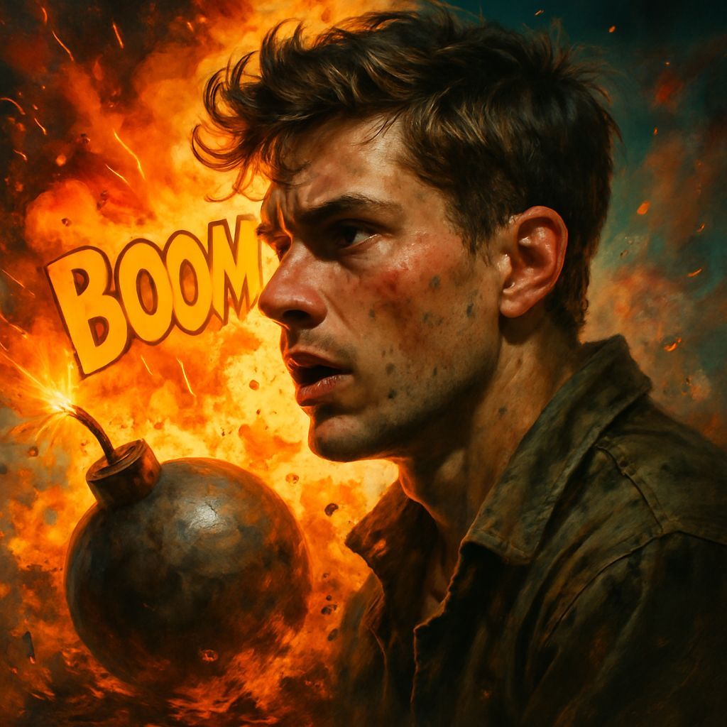 Dramatic Hyperrealistic Explosion in Splash Art Style