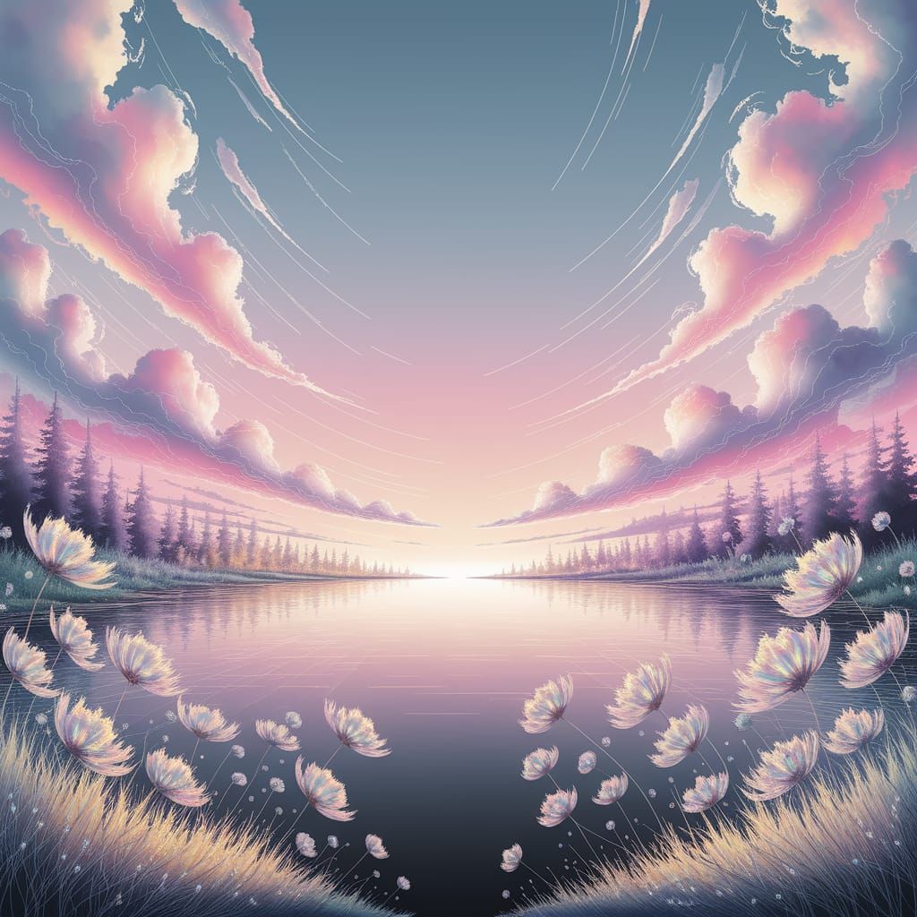 Ethereal Watercolor Landscape with Luminous Clouds