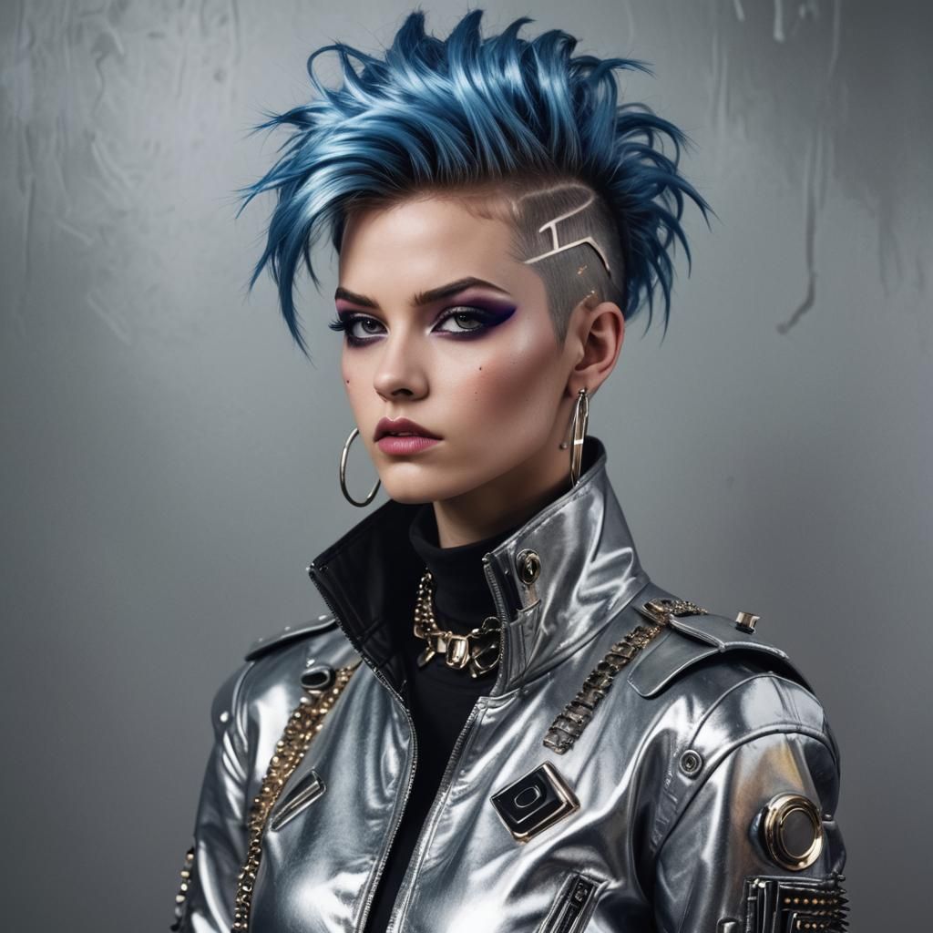 Futuristic Punk Portrait in Neon Cityscape