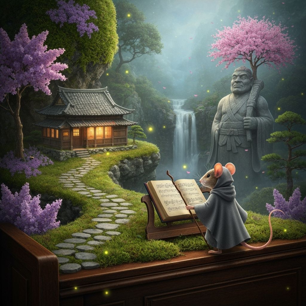 Miniature World on Antique Piano, Ethereal Fantasy Scene