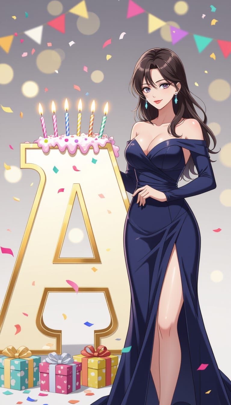 Anime Birthday Celebration: Mature Woman and Letter A
