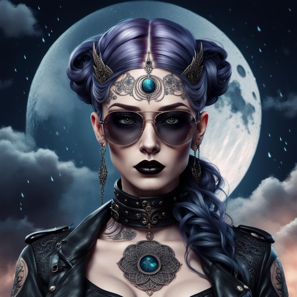 Gothic Woman with Tattoos in Surreal Setting