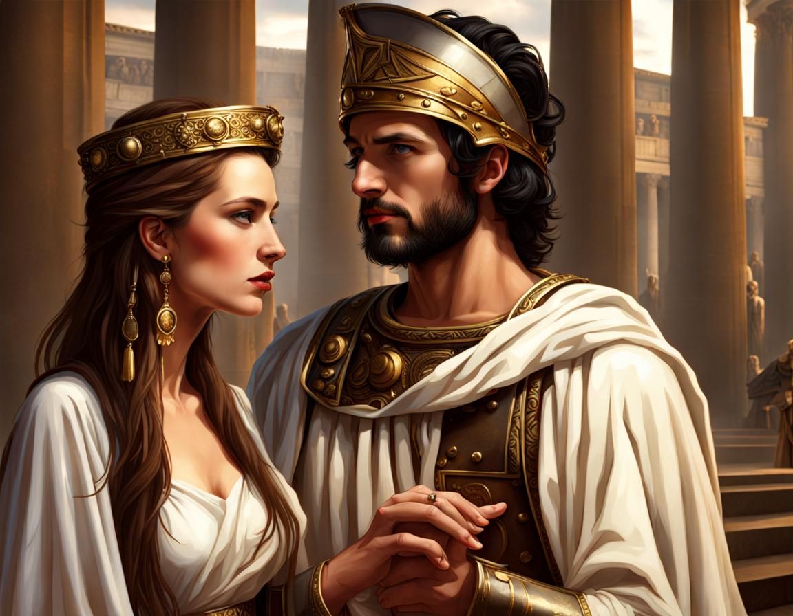 Priestess Teaches Roman General: AI Generated Image