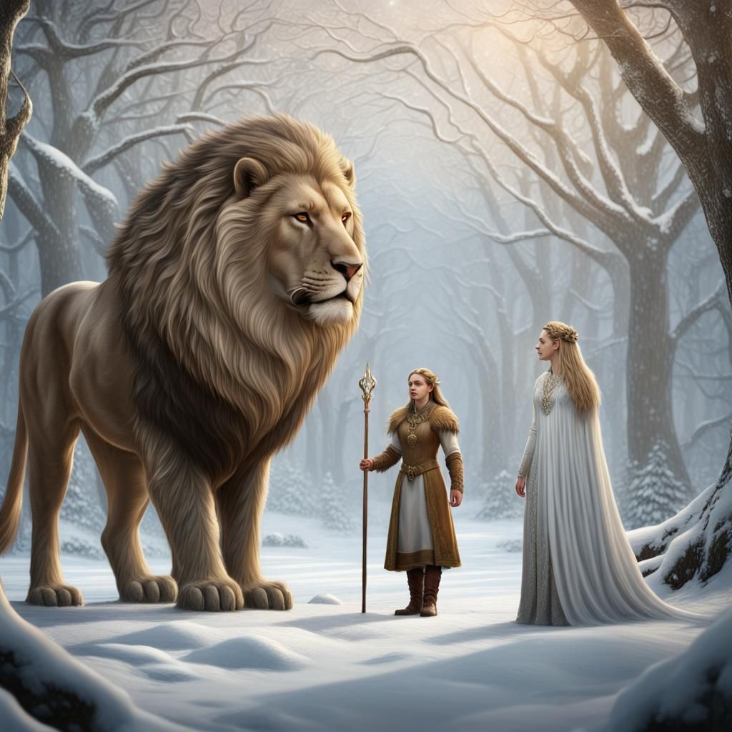 Aslan Confronts the White Witch in Narnia