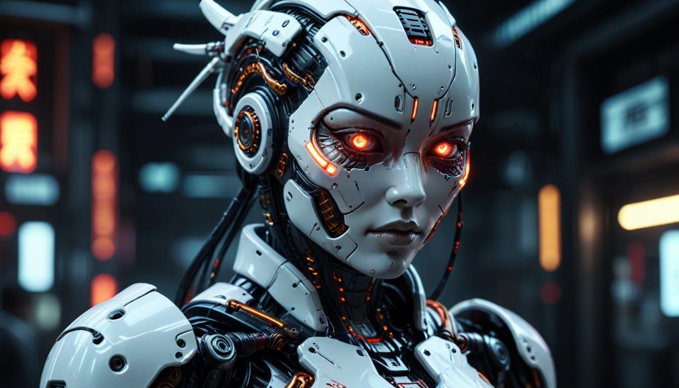 Japanese Android Gynoid in Cyberpunk Style