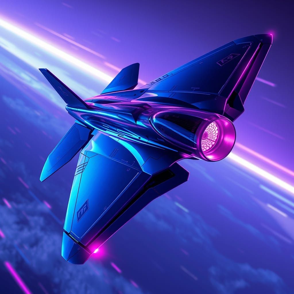 Futuristic Fighter Jet Soaring in Neon Sky