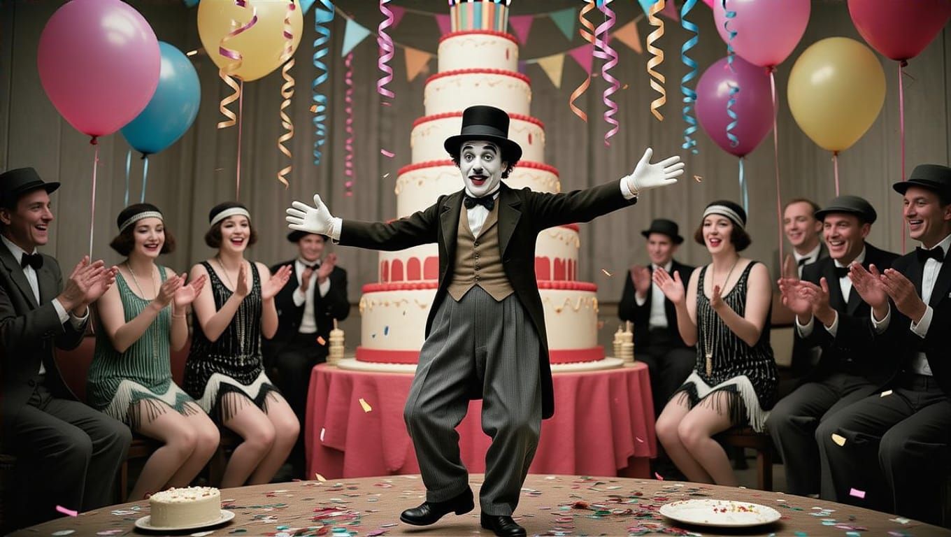 Vintage Birthday Party with Charlie Chaplin's Tramp Characte...