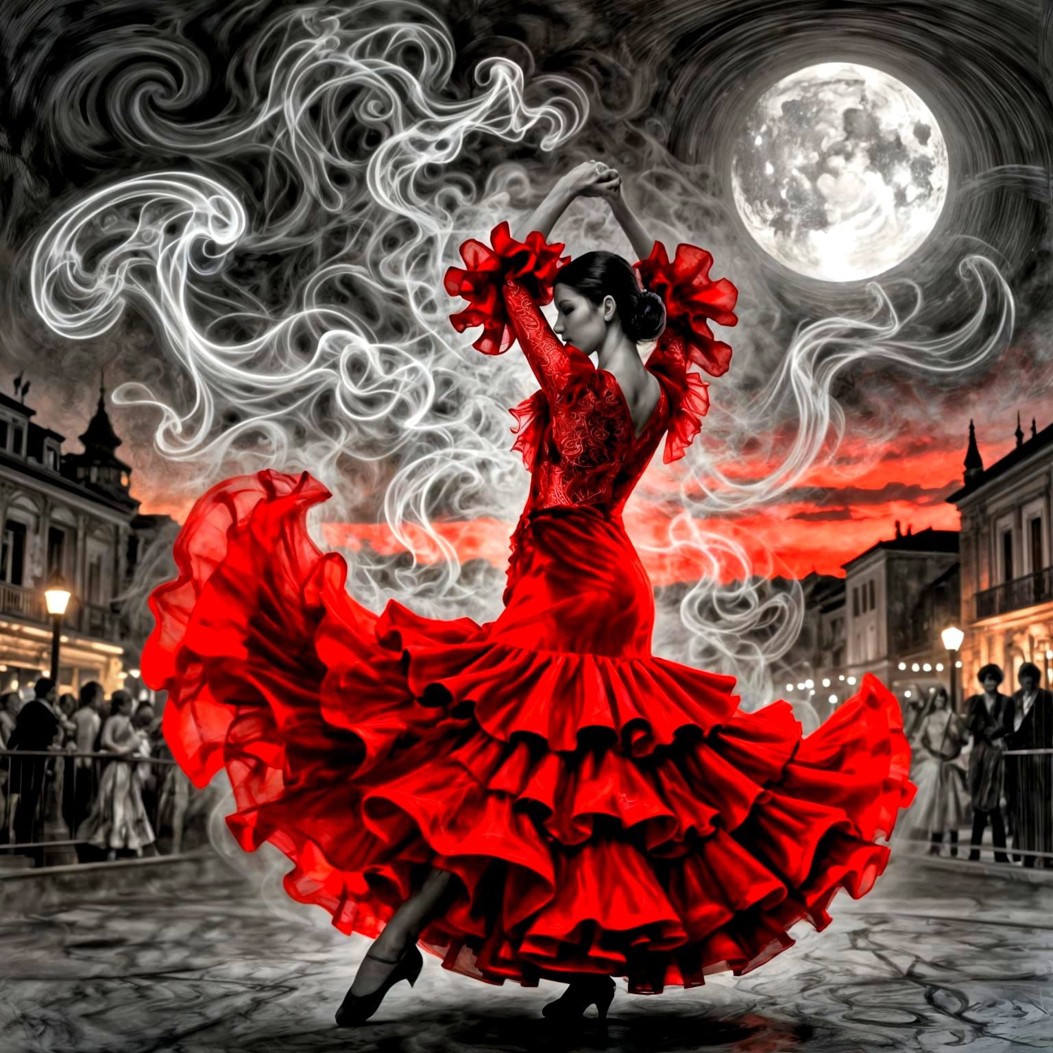 Flamenco Dancer in Red Tulle by Golden Ratio Patterns