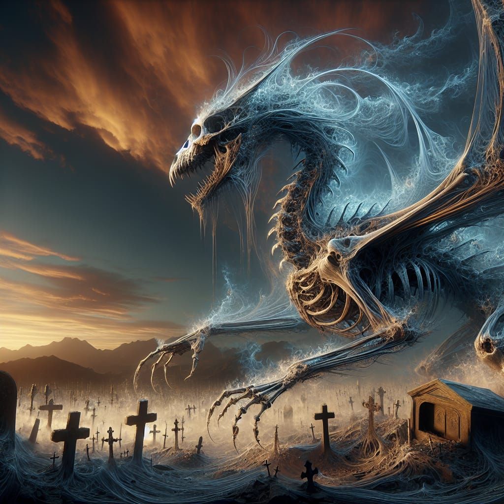 Skeleton Dragon Rises: Digital Matte Painting