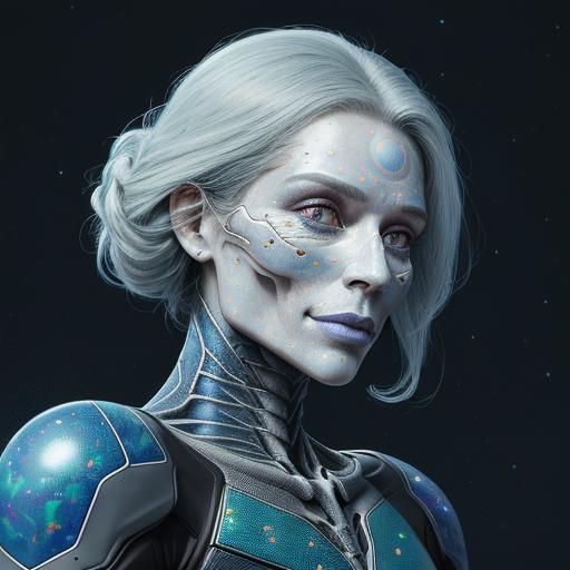 Futuristic opal skeleton on a sleek motorcycle at twilight, ...