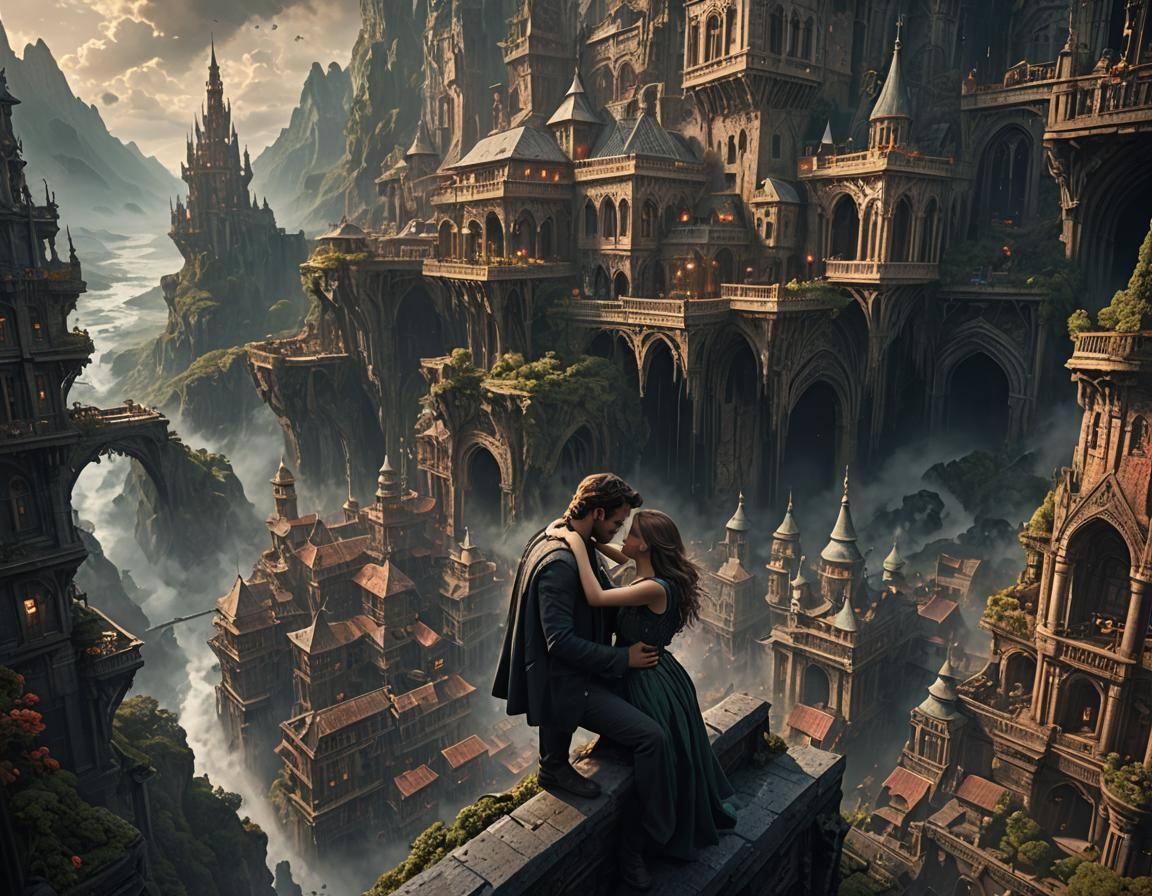 Emotional Embrace in Digital Matte Painting Style