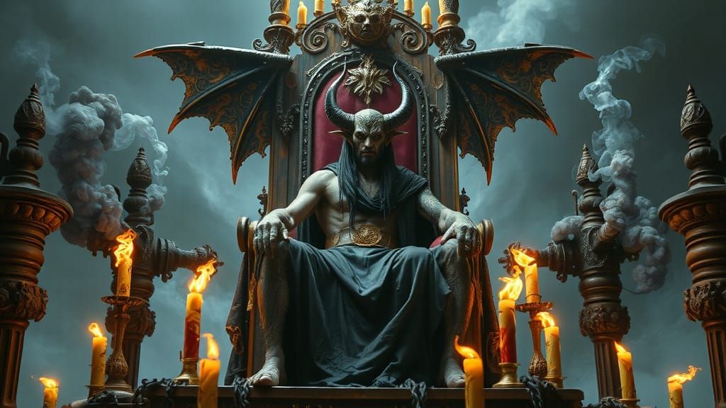 Ethereal Demon King on Gothic Throne in Frazetta Meets Giger...