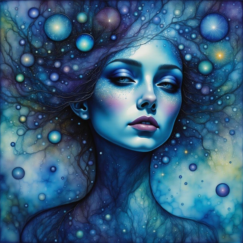 Surrealist Portrait of Heartache in Melancholic Blue