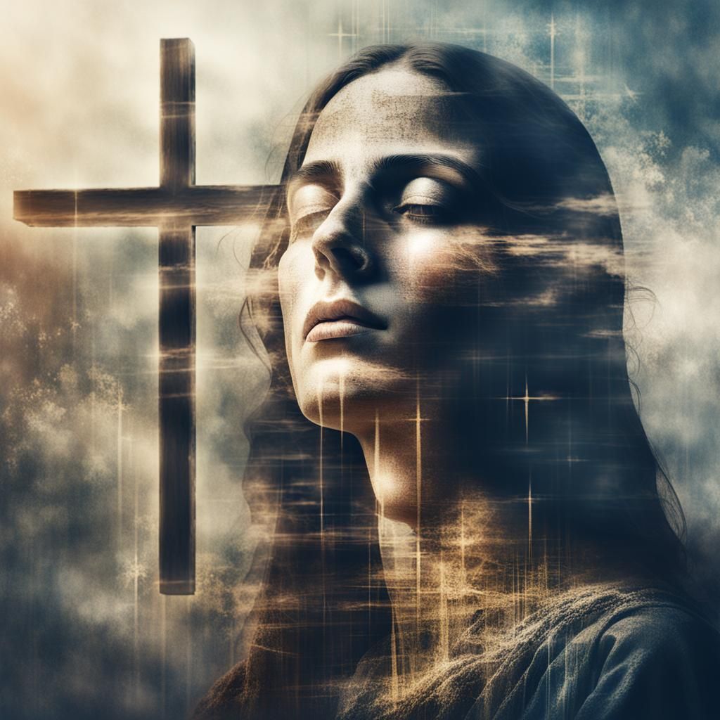 Mary Magdalene Double Exposure Art with Cross