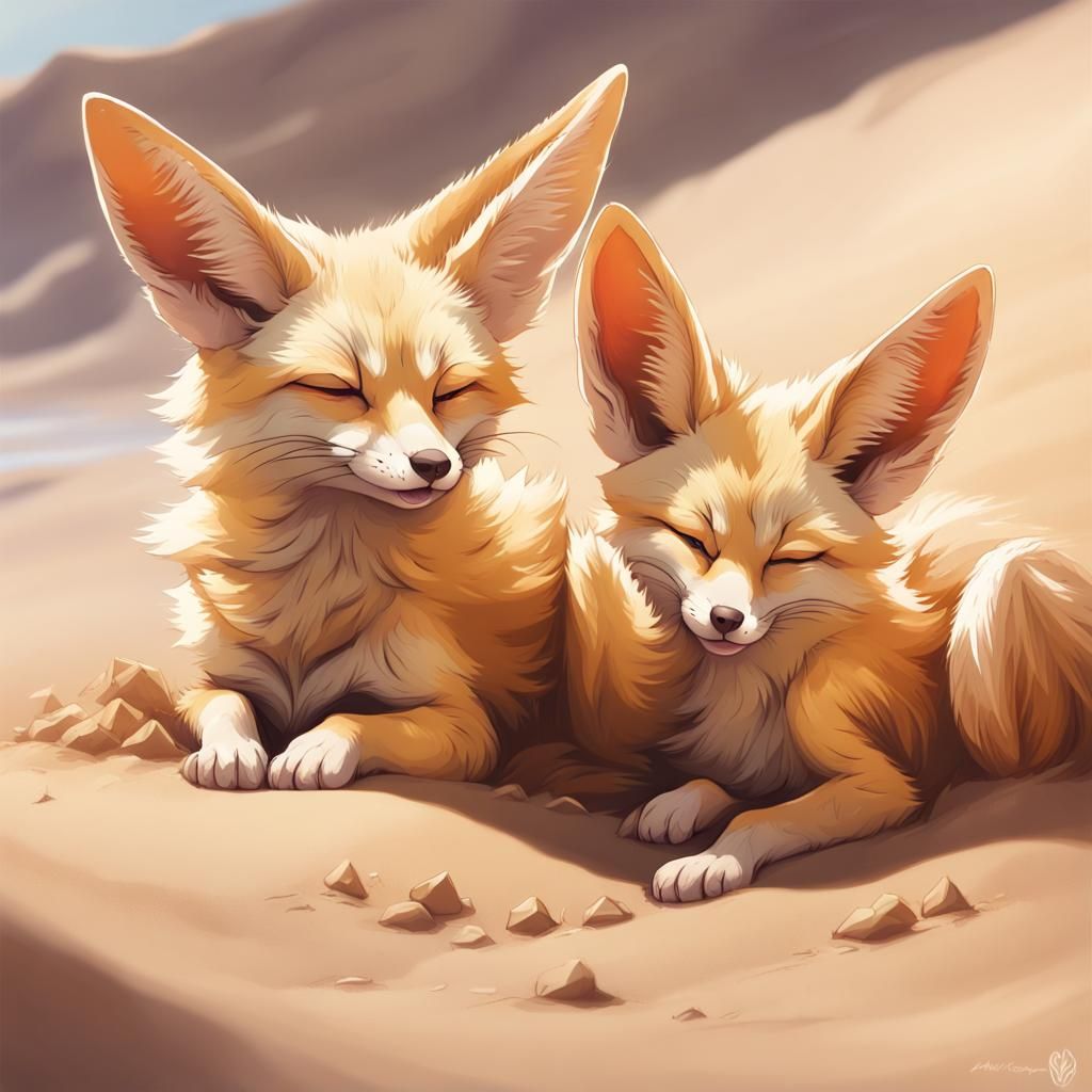 Adorable Fennec Fox Sleeping Portrait in Detailed Art