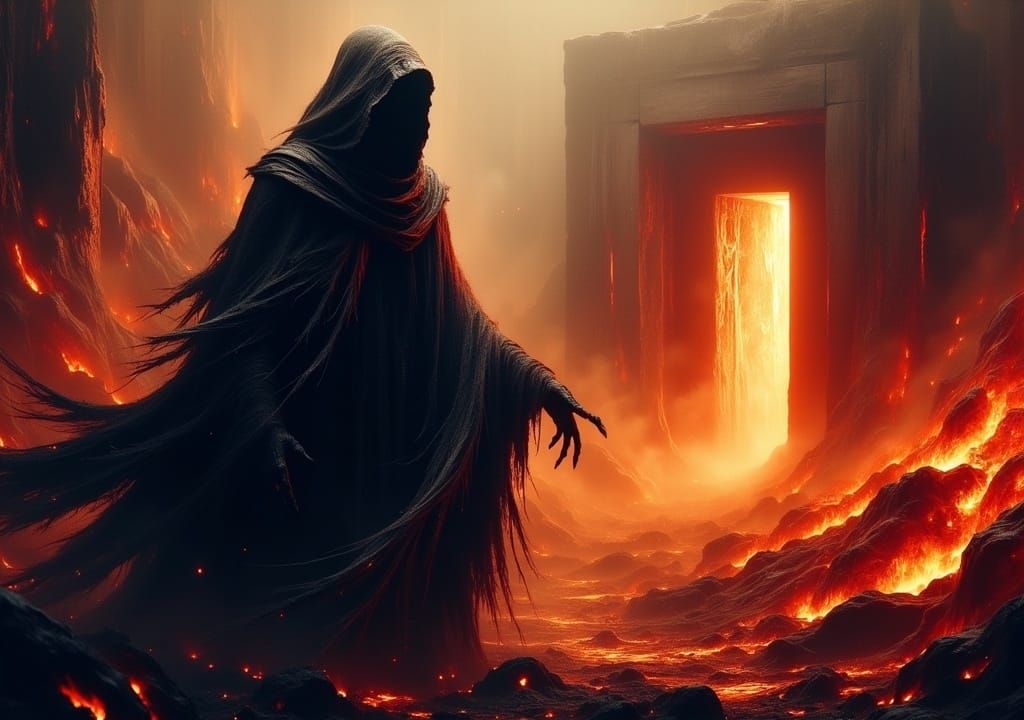 Grim Reaper in Apocalyptic Landscape