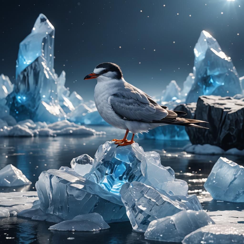 Tern on Glowing Ice: Detailed Fantasy Art