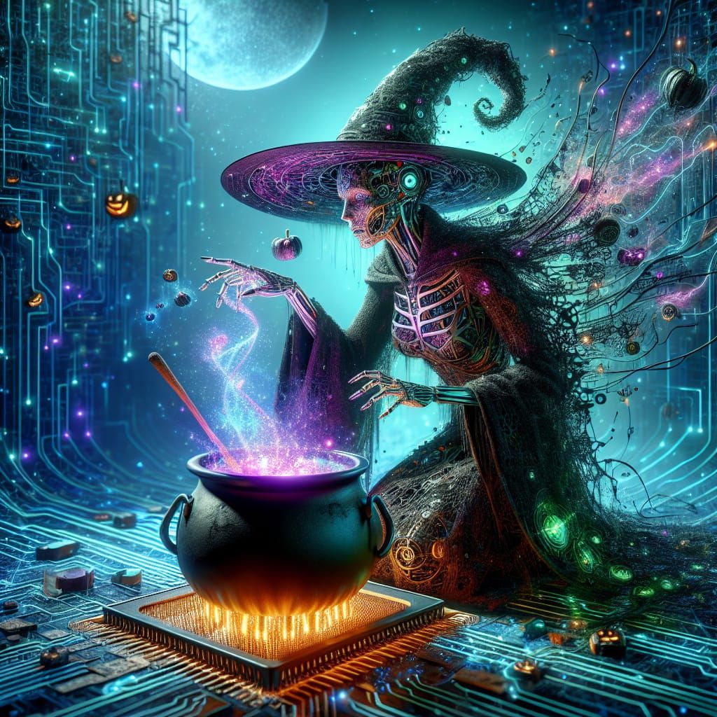 Cybernetic Witch with DNA Cauldron