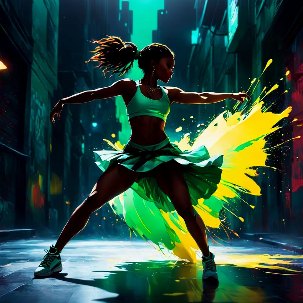 Ethereal Urban Dancer in Neon Hues